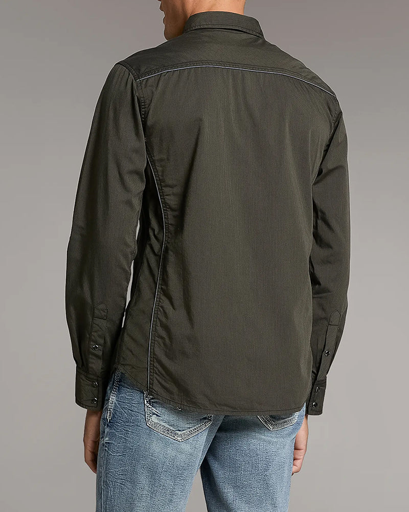 Olive Contrast Trim Athletic Western Snap Shirt