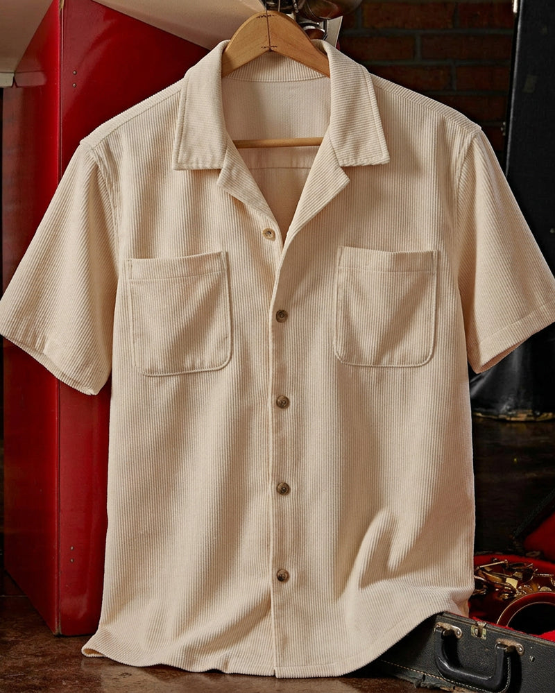Men's Cream Dual Chest Pocket Button Front Casual Shirt