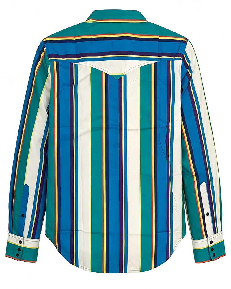 Multi Color Vertical Striped Long Sleeve Pearl Snap Dual Pocket Western Shirt