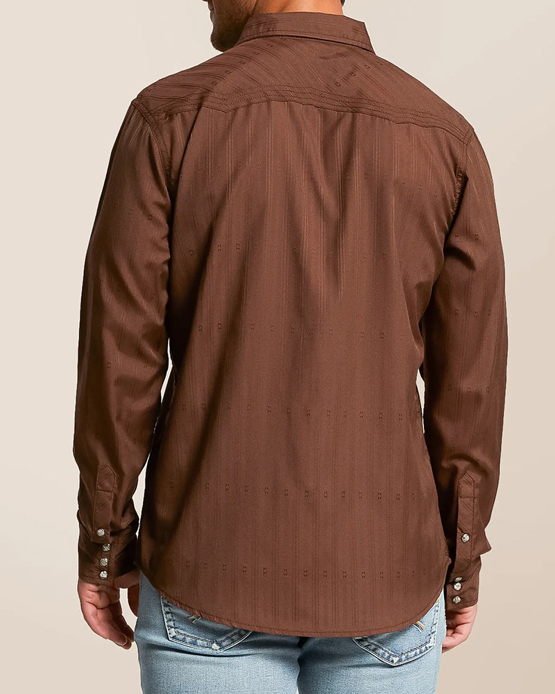 Subtle Geo Print Snap Front Long Shirt