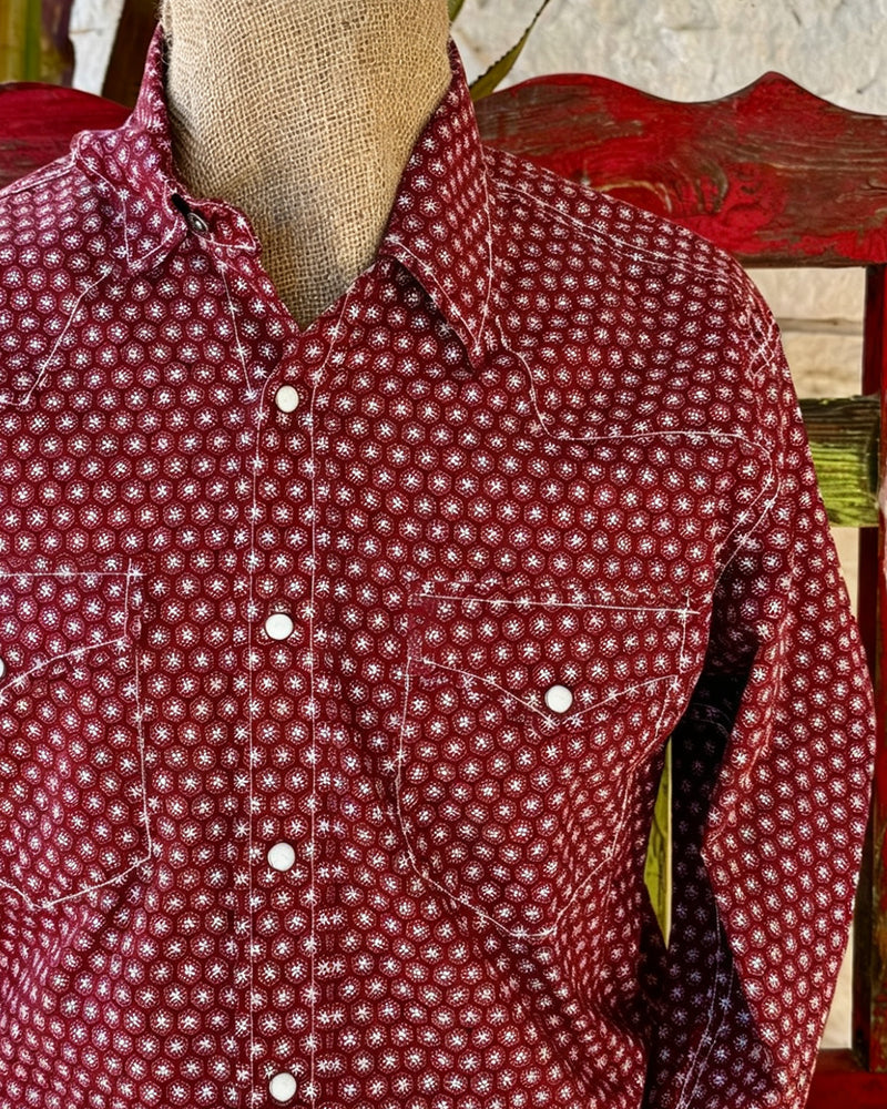 Men’s Long Sleeve Button-Down Wine Print Shirt