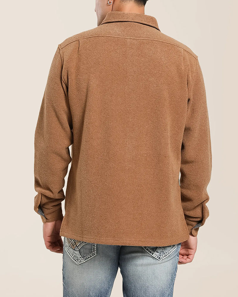 Solid Rubber Tan Snap Long Sleeve Shirt