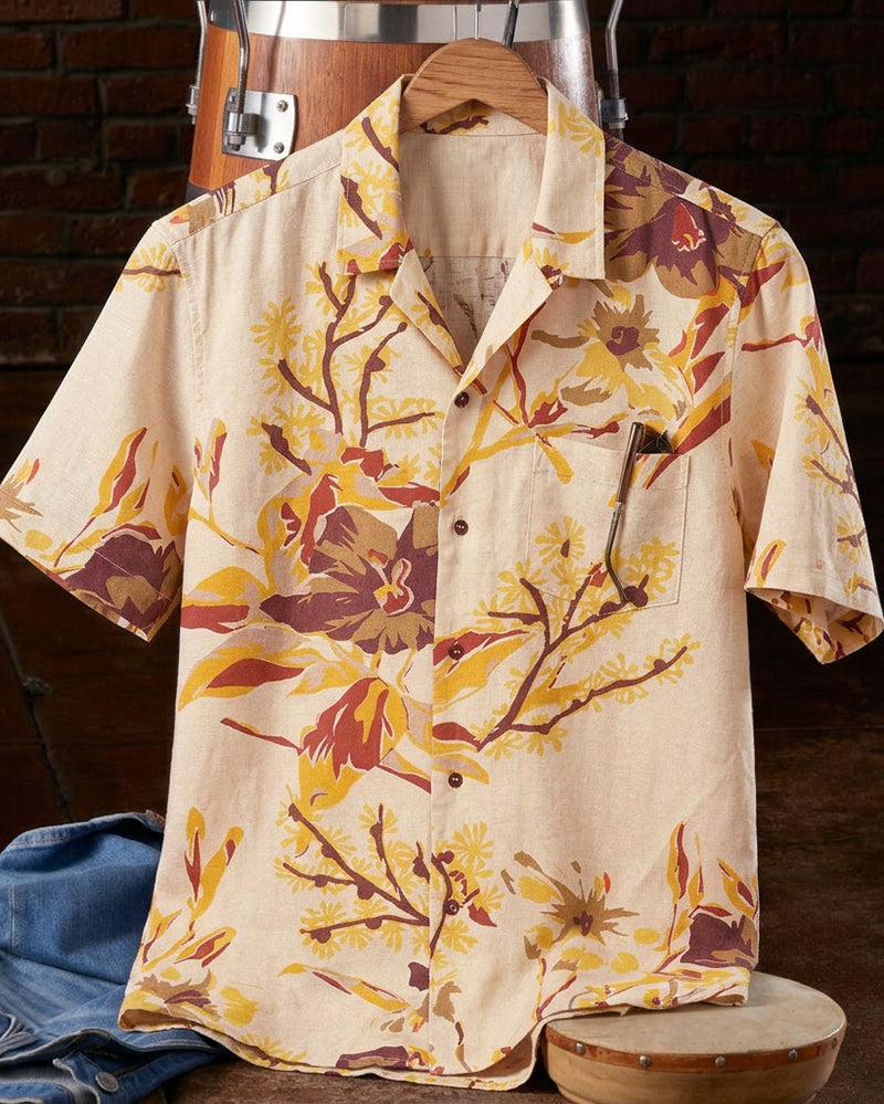 Floral Button Front Chest Pocket Short Sleeve Shirt