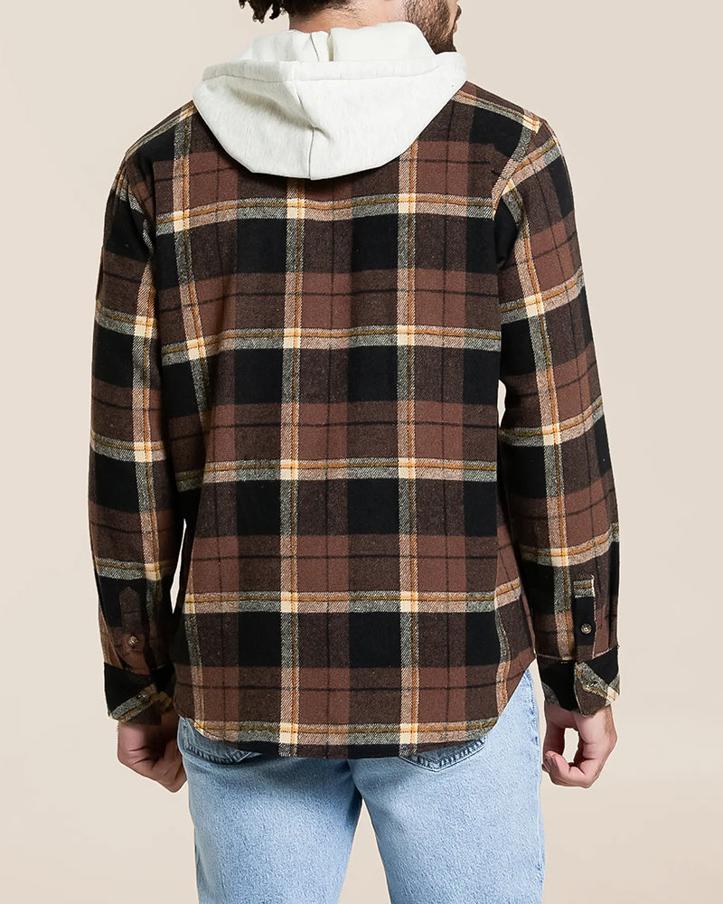 Removable Hood Earth Tone Plaid Shirt