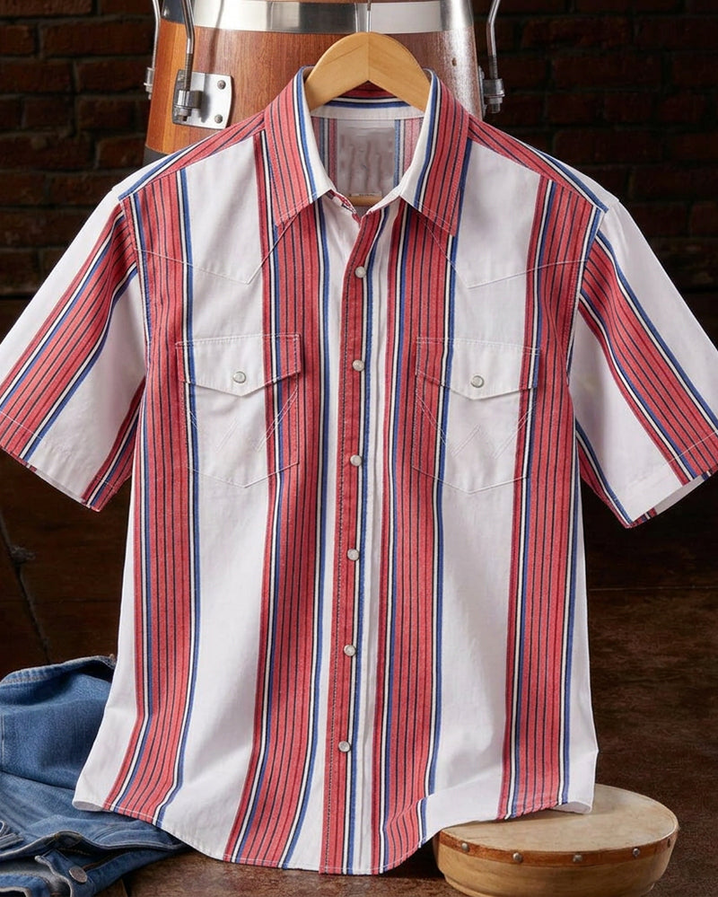 Men's Short Sleeve Vertical Stripe Western Snap Shirt