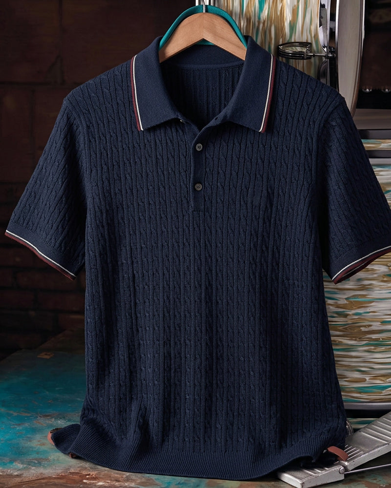 Cable Knit Short Sleeve Polo