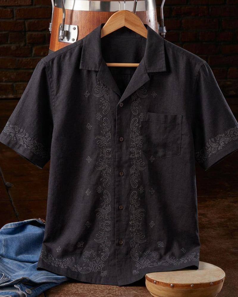 Men's Button Down Short Sleeve Patterned Shirt