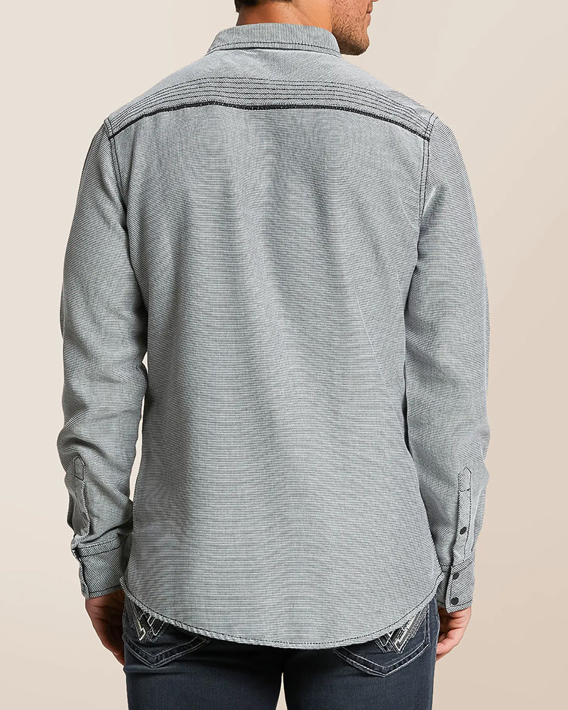 Contrast Stitch Textured Western Snap Shirt