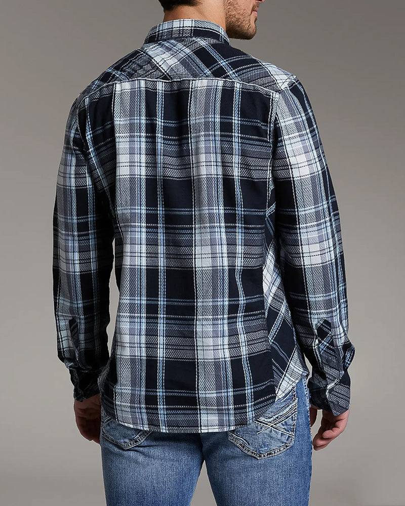 Dual Pocket Contrast Trim Woven Snap Plaid Shirt