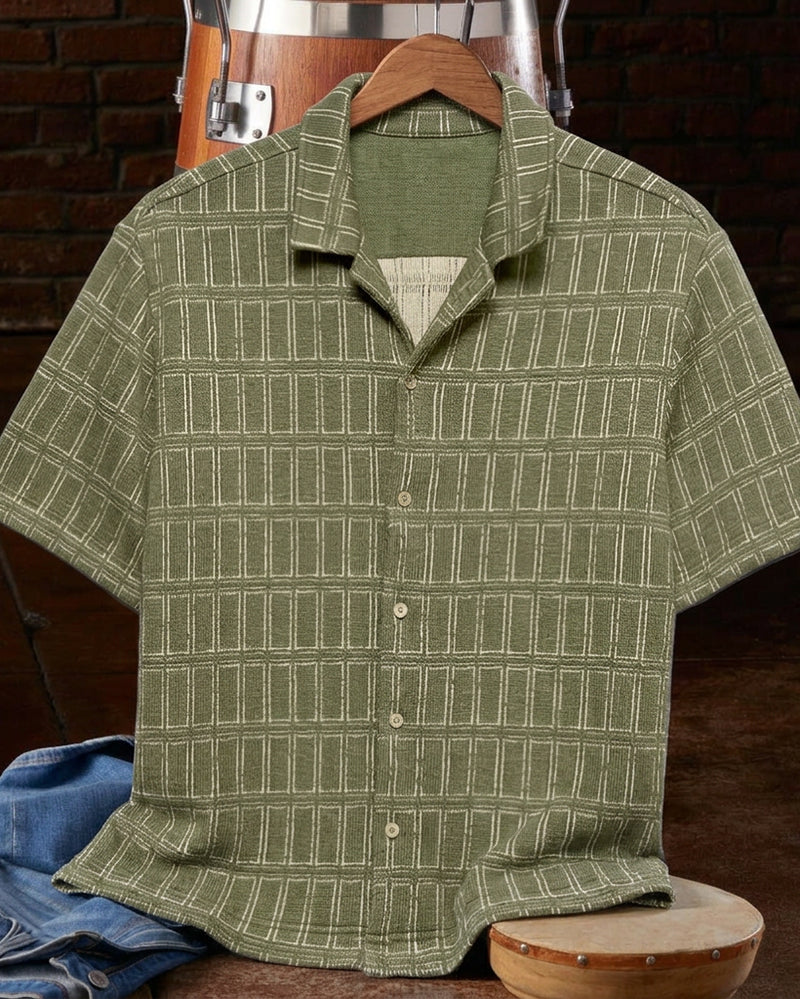 Men's Olive Green Check Collared Shirt