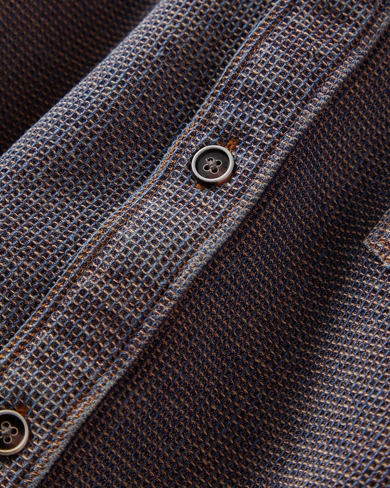 Long Sleeve Indigo-Dyed Waffle Weave Shirt