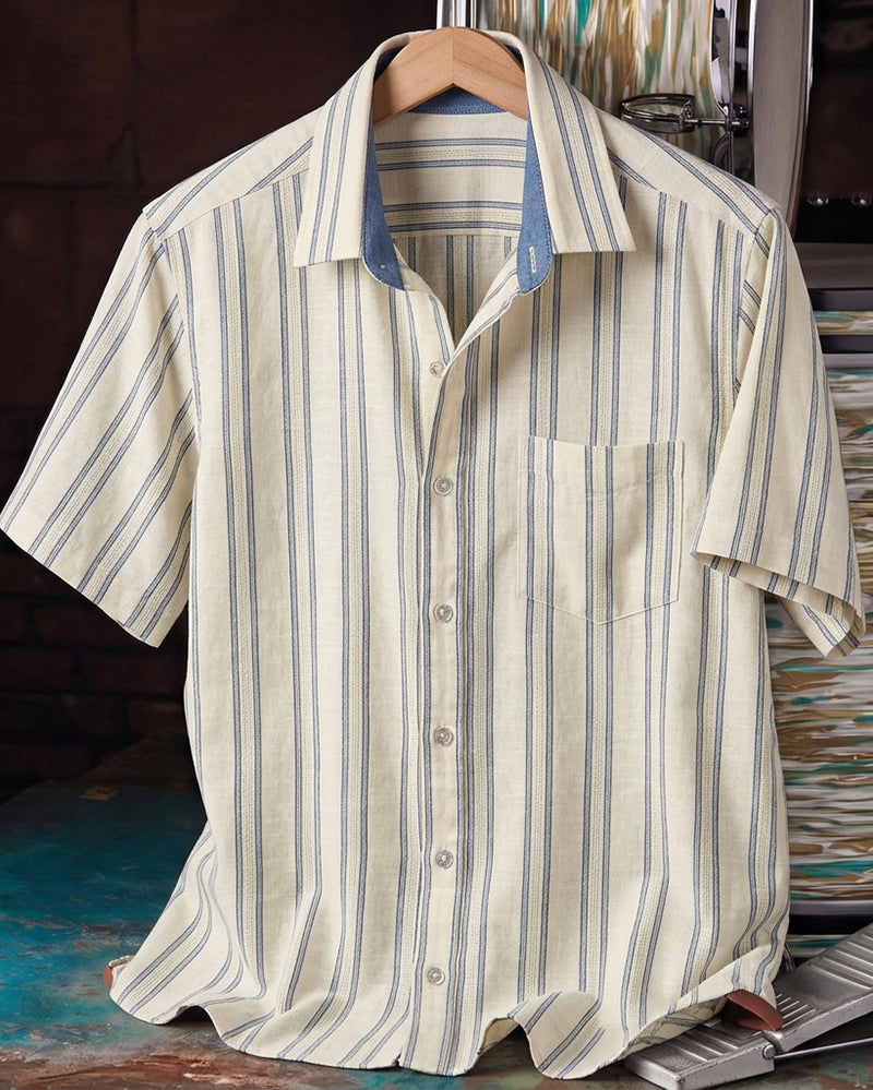 Thin Vertical Stripe Short Sleeve Shirt