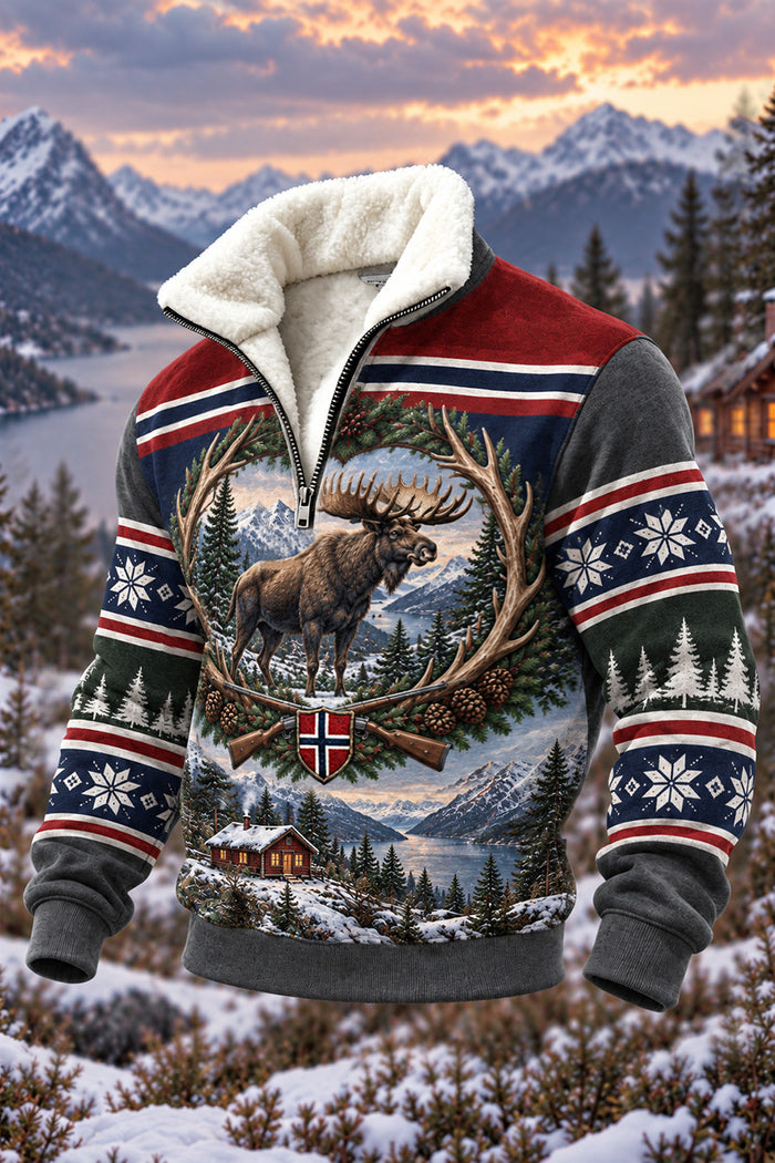 Nordic Moose Emblem Sherpa Sweatshirt