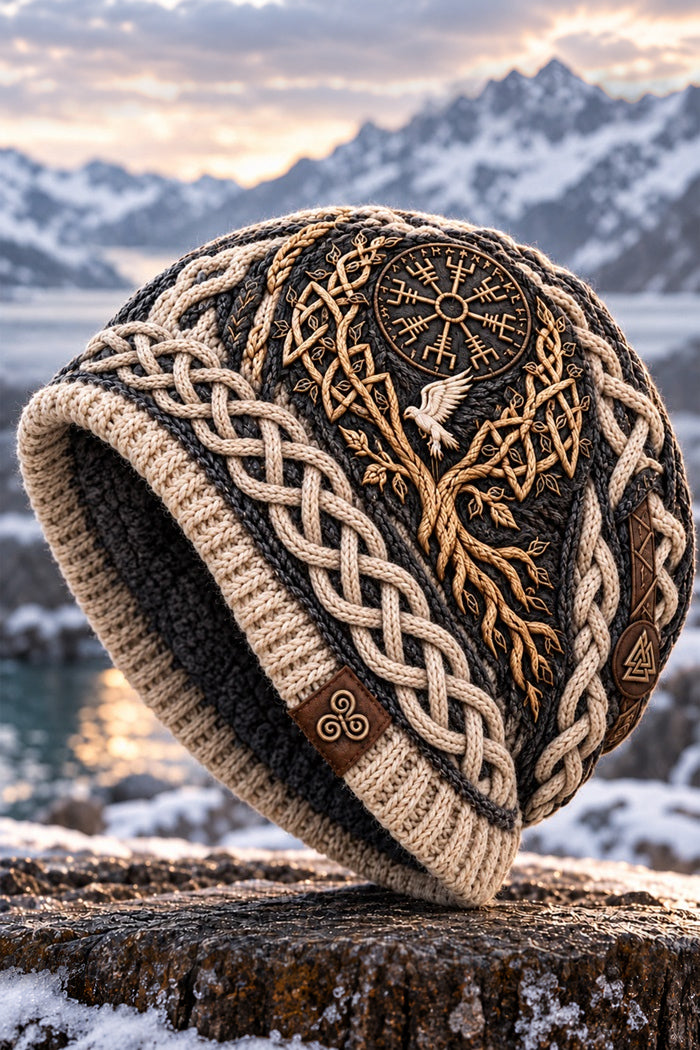 Viking Yggdrasil Vegvisir Tree of Life Knit Hat
