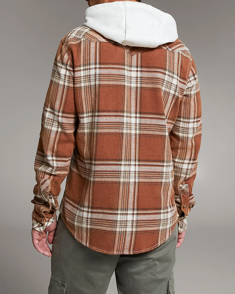 Rust Plaid Brushed Fleece Hood Athletic Shirt