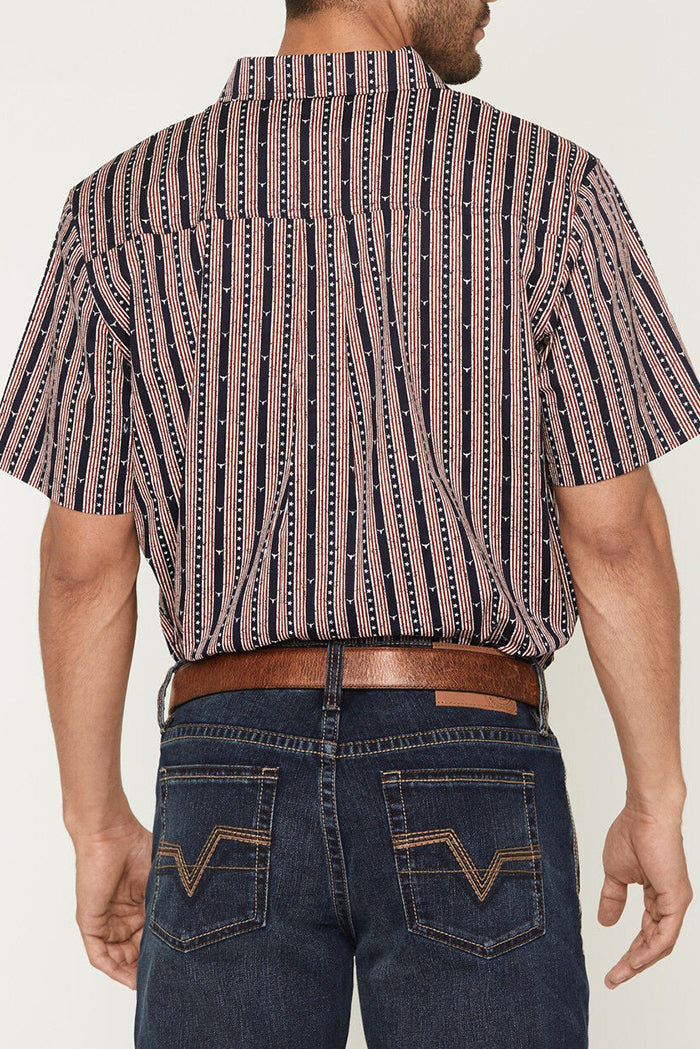 Men's Stripe Steerhead Short Sleeve Button-Down Stretch Western Shirt