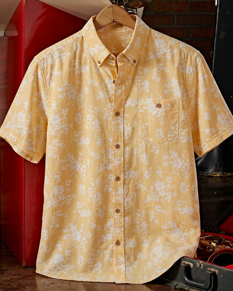 Men's Butter Yellow Ditsy Floral Short Sleeve Shirt