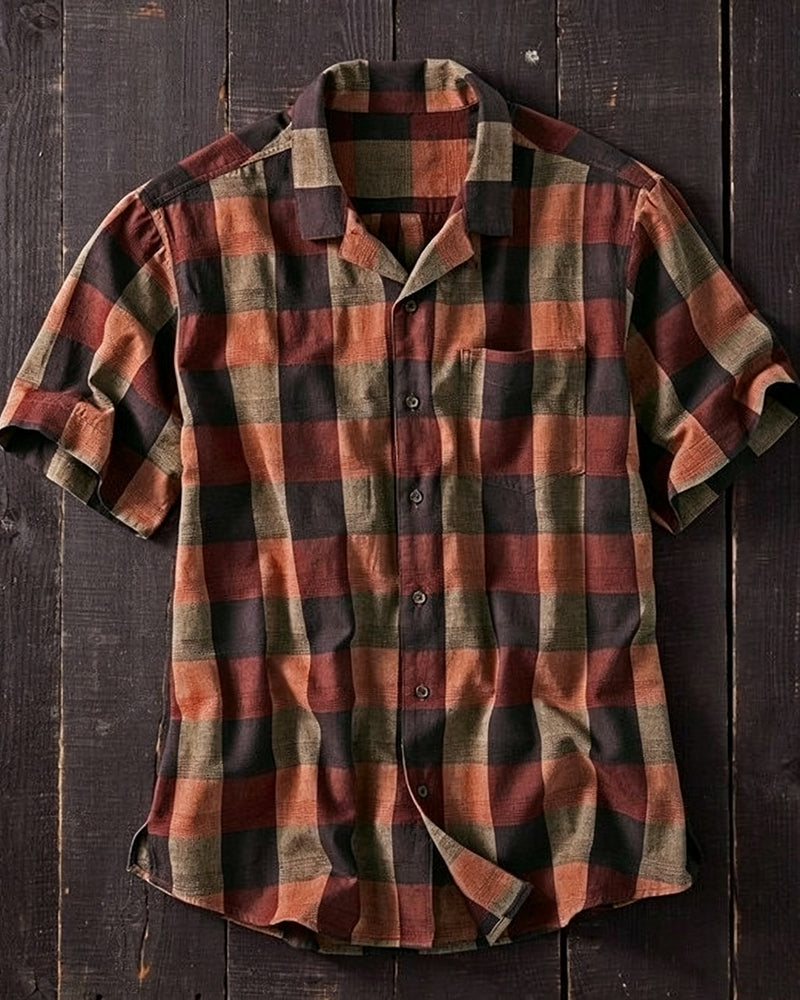 Plaid Camp Collar Short Sleeve Shirt
