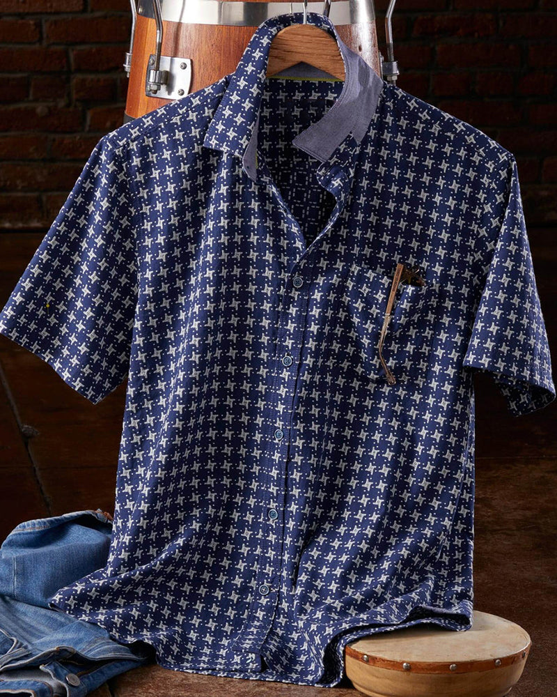 Men's Short Sleeve Star Print Woven Shirt