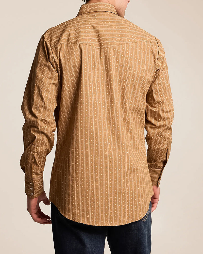 Gold Vertical Striped Western Long Sleeve Shirt