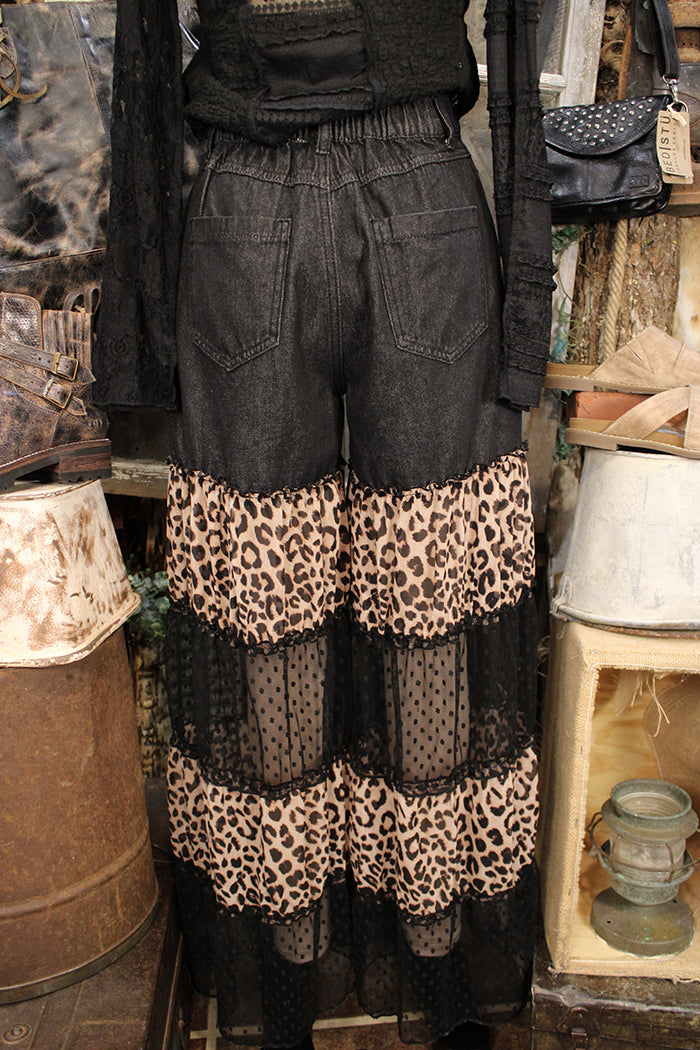 Leopard Lace Tiered Flare Pants