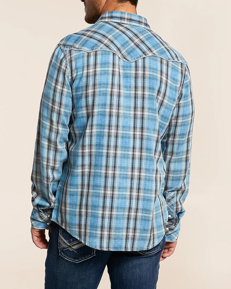 Blue Washed Western Athletic Plaid Shirt