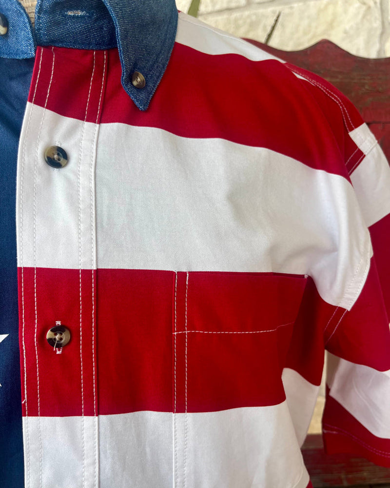 Men's American Flag Short Sleeve Button-Down Shirt