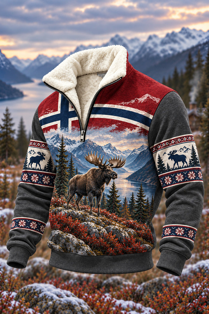 Norwegian Flag Moose Scenic Sweatshirt