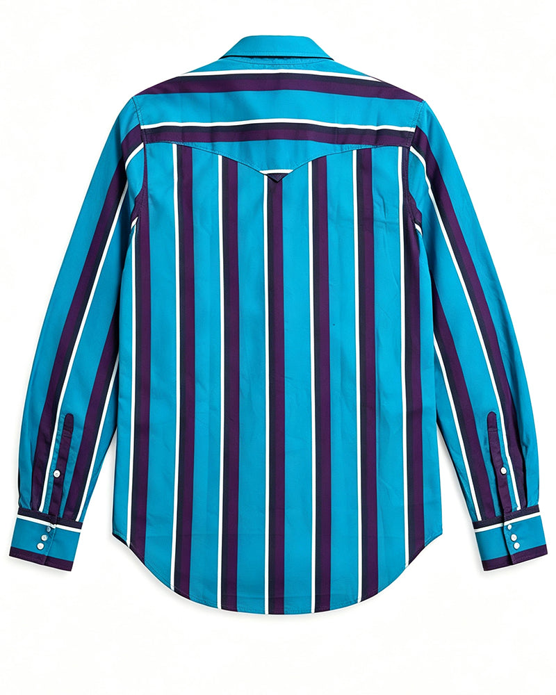 Men's Three Tone Vertical Striped Long Sleeve Western Shirt