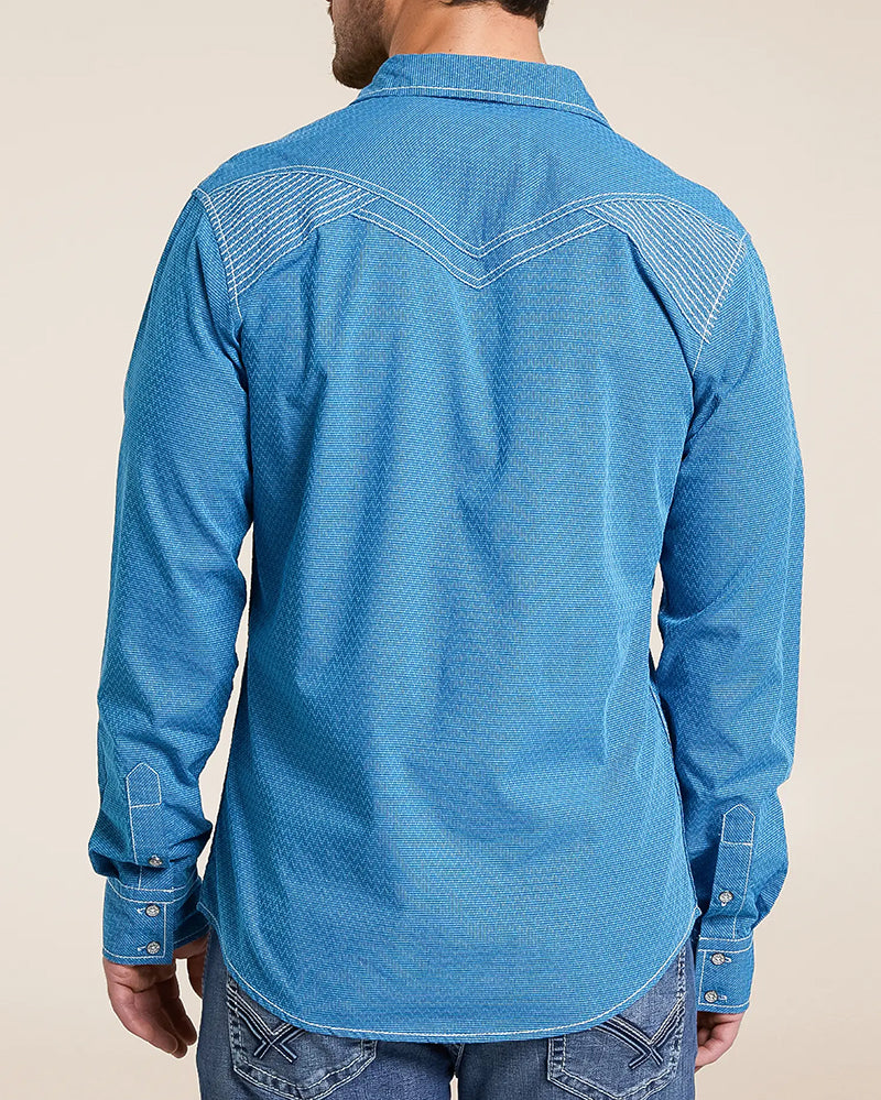 Navy Teal Pocket Athletic Western Shirt