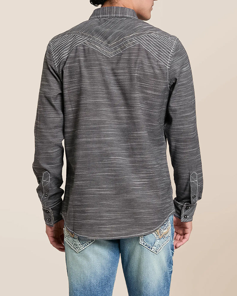 Black White Marled Contrast Long Sleeve Shirt