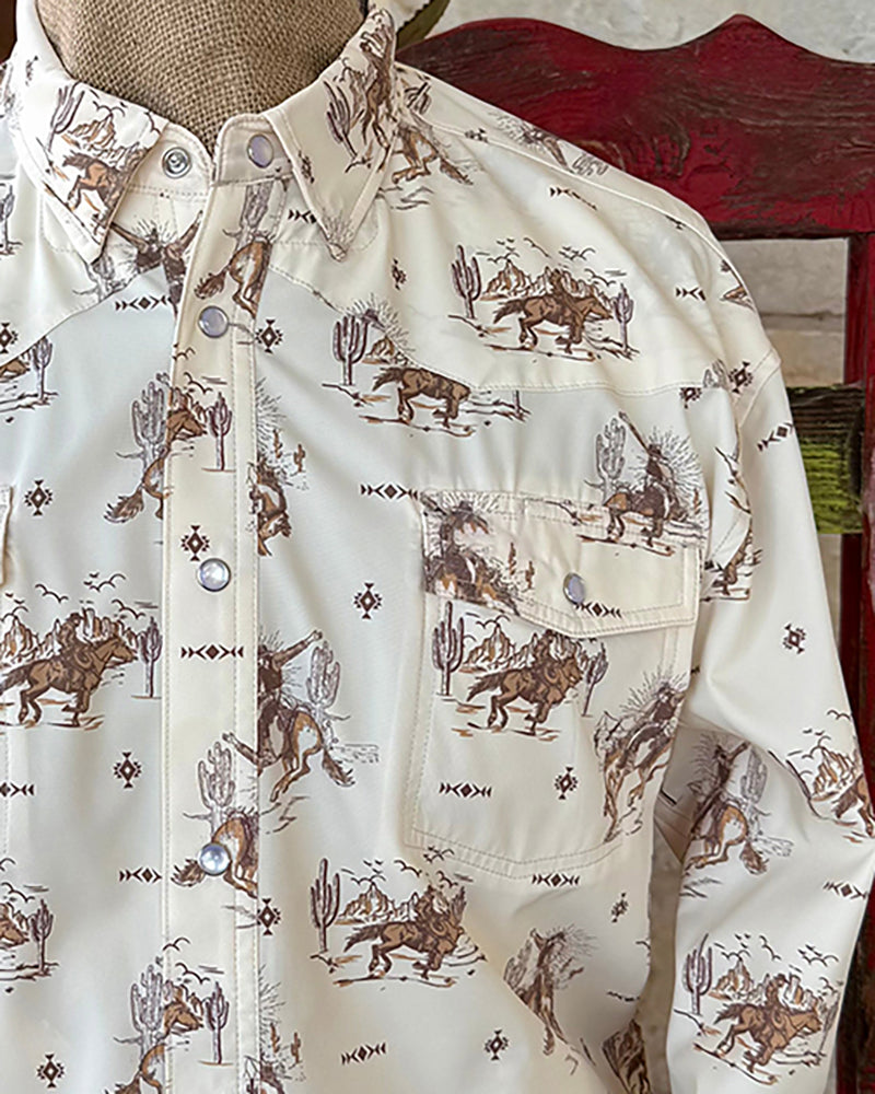 Men's Western Print Long Sleeve Snap Shirt