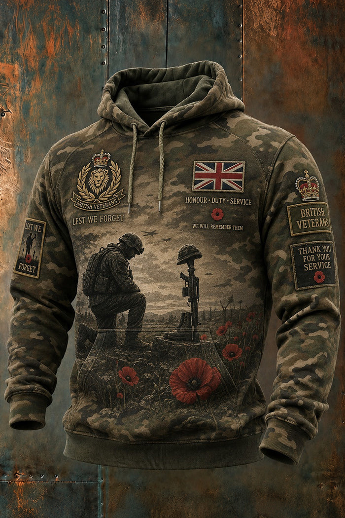 Casual British Veteran Camo Hoodie