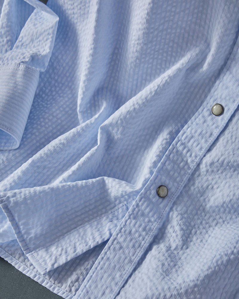 Long Sleeve Snap-Front Seersucker Cotton Shirt