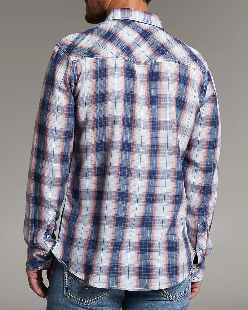 Navy Coral Athletic Plaid Snap Shirt