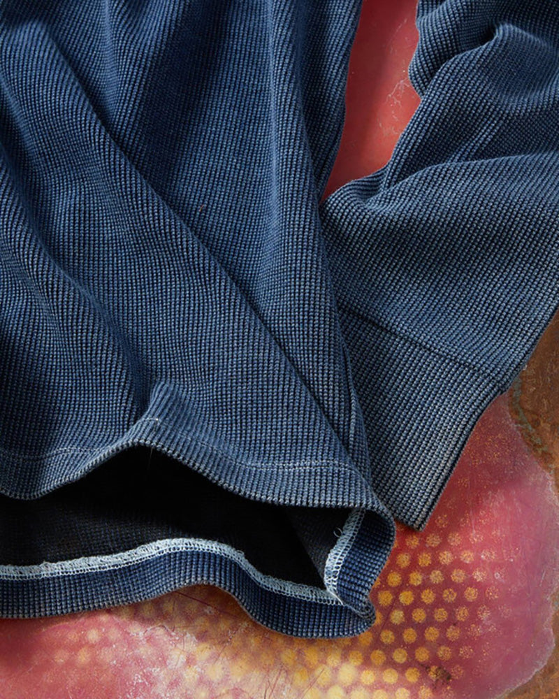 Indigo Waffle Knit Henley Top