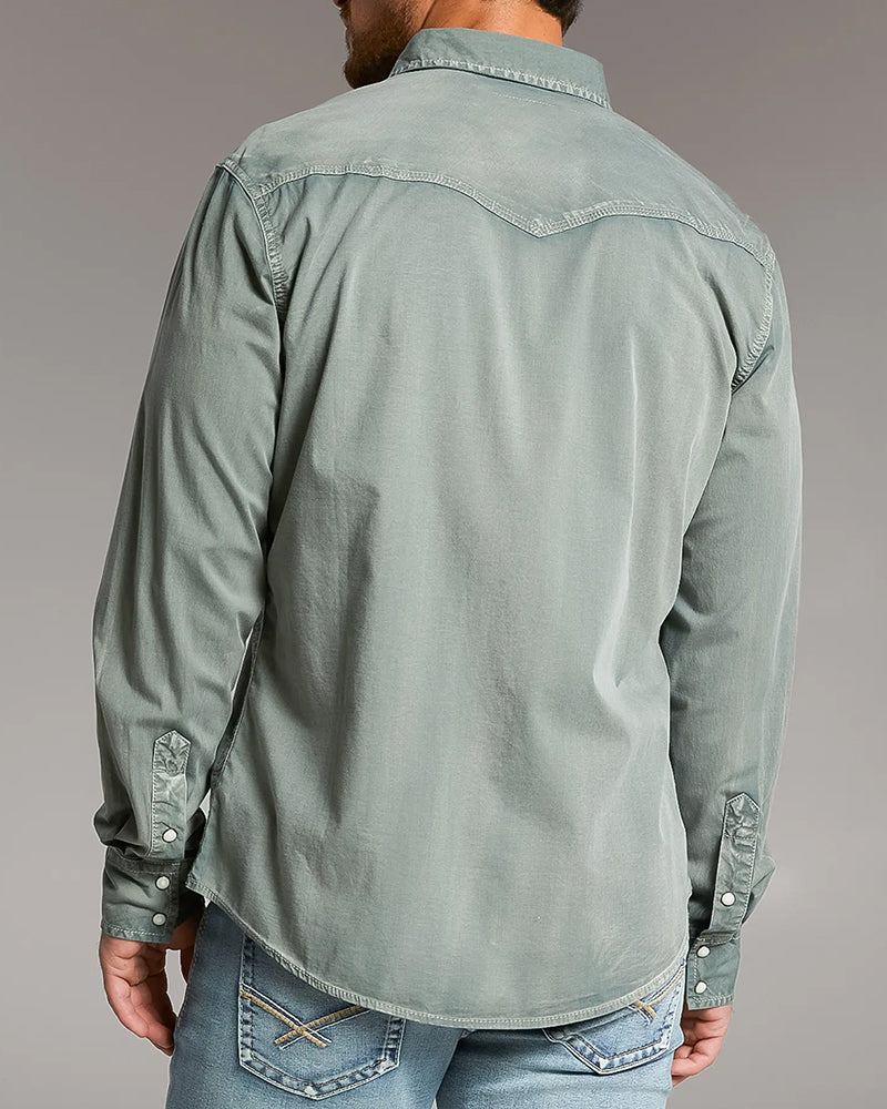 Green Washed Western Snap Front Shirt