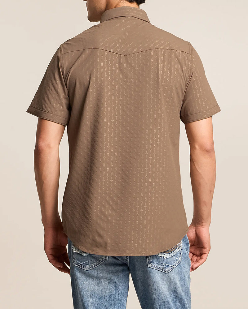 Subtle Printed Western Snap Button Short Sleeve Shirt