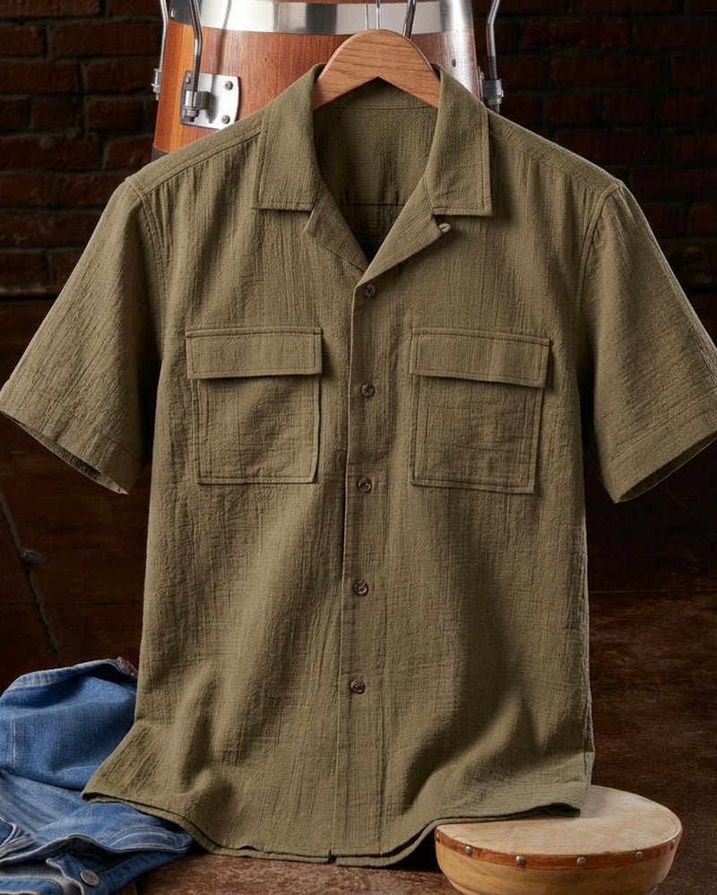Men's Button Down Short Sleeve Chest Pocket Shirt