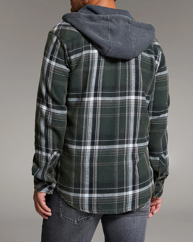Green Plaid Hooded Button Shirt