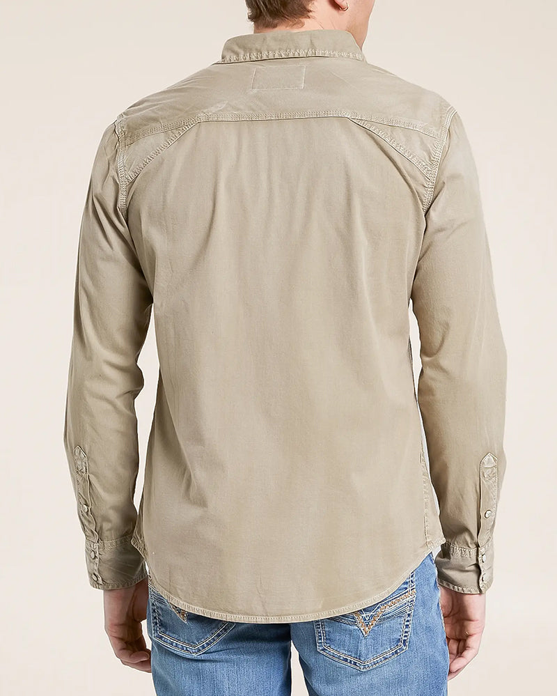 Tan Washed Western Snap Front Shirt