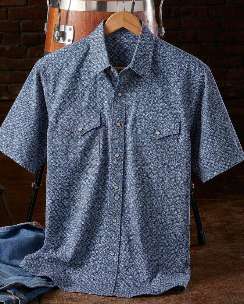 Men's Short Sleeve Geo Print Western Shirt