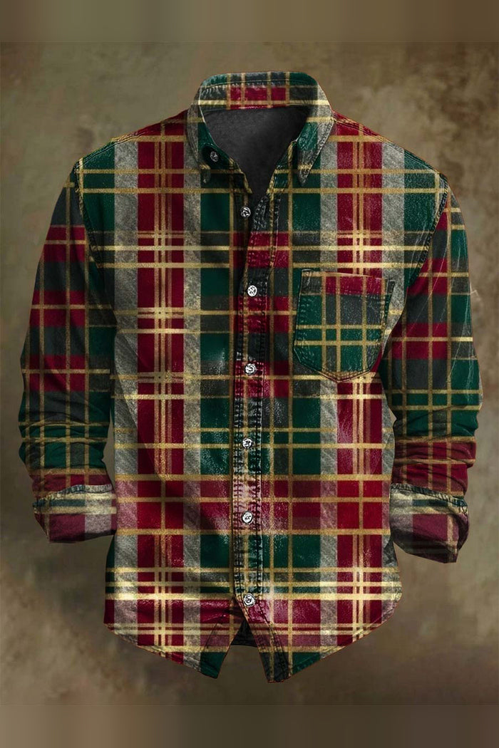 Men’s Vintage Tartan Plaid Long Sleeve Shirt