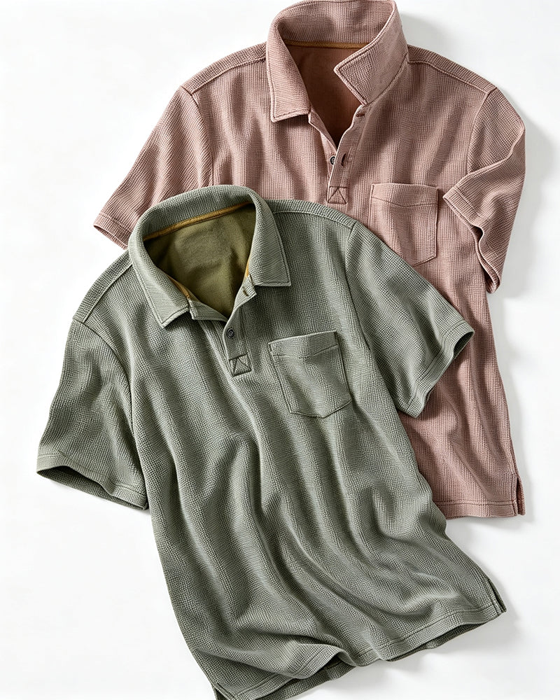 Short Sleeve 2-Button Waffle Knitted Polo