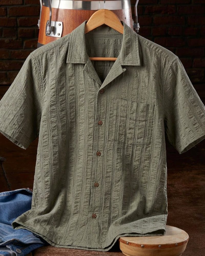 Men's Vertical Textured Camp Collar Shirt