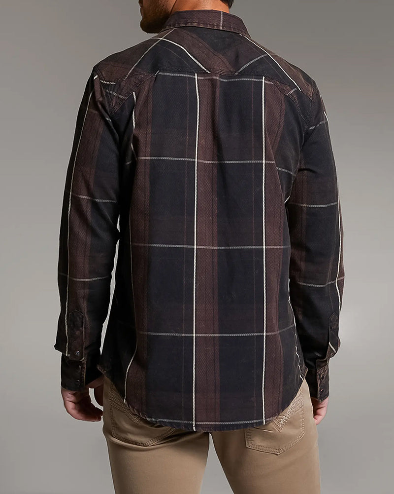 Casual Athletic Fit Burgundy Plaid Snap Shirt