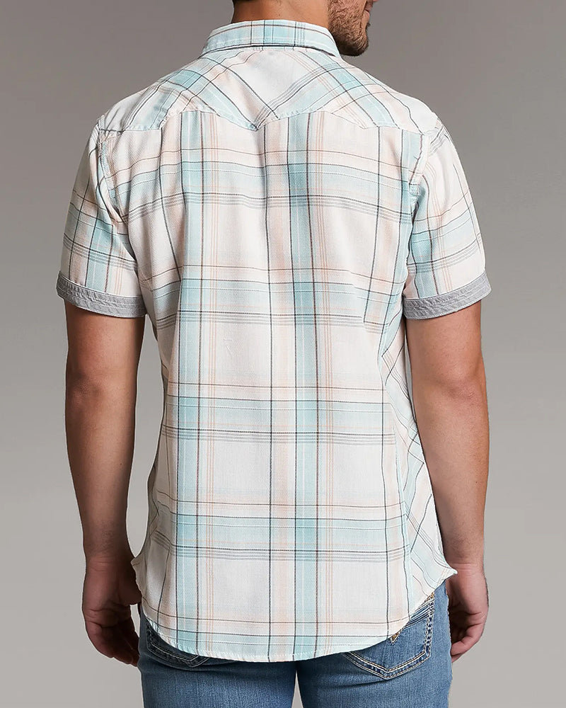Short Sleeve Athletic Plaid Snap Shirt