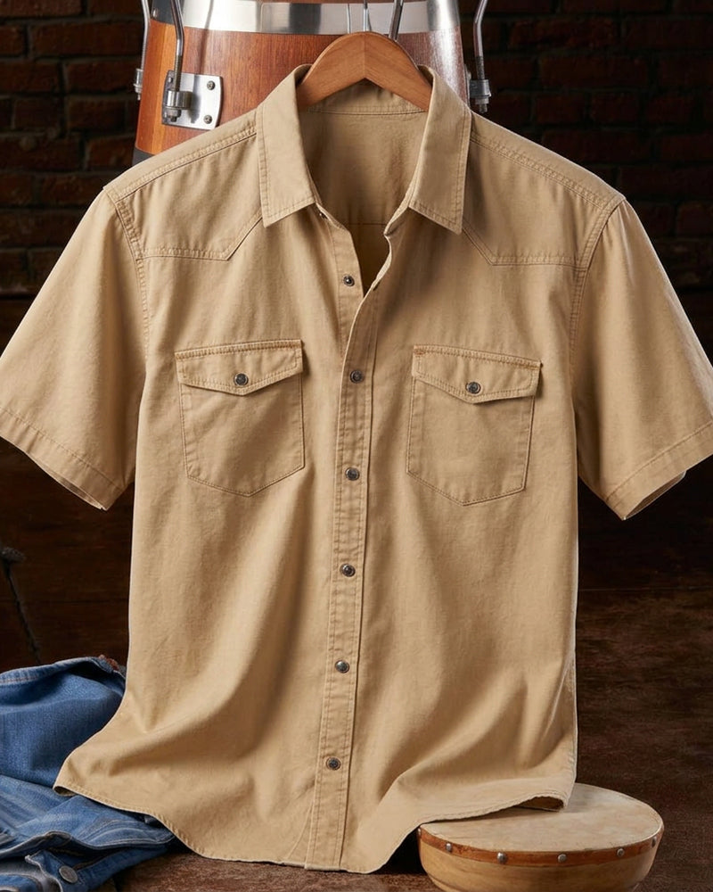 Men's Khaki Short Sleeve Dual Chest Pocket Shirt
