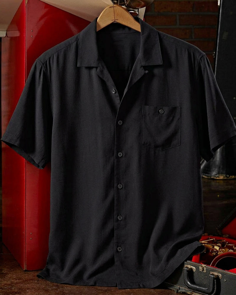Black Solid Color Button Front Casual Shirt