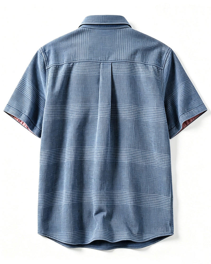Men's Textured Contrast Lined Short Sleeve Shirt